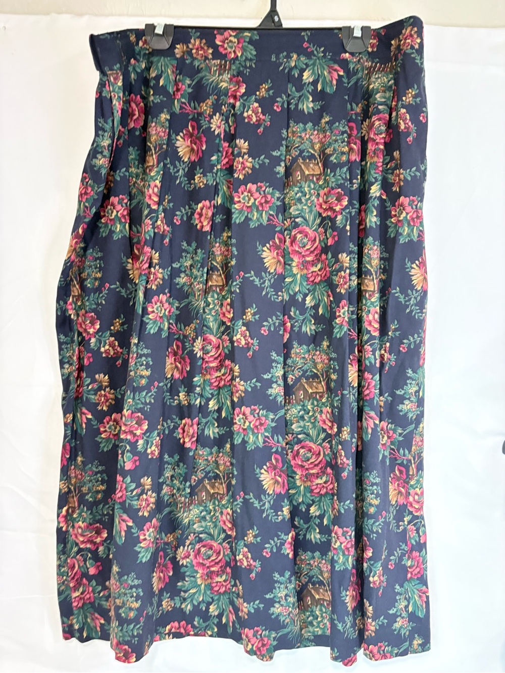 Koret Navy Floral Maxi Skirt with Rose and Green Accents